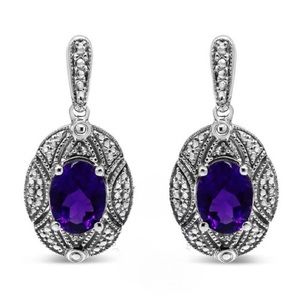 Haus of Brilliance Sterling Silver Diamond Accent and Amethyst Stud Earrings